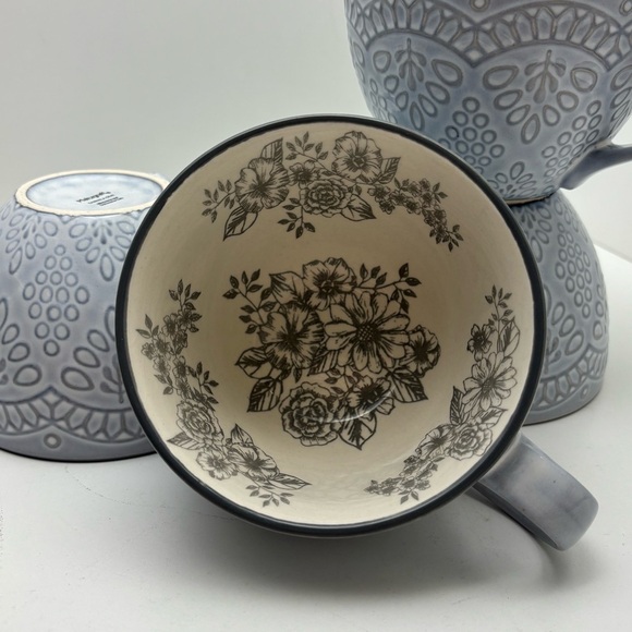 Set of 4 Pfaltzgraff Gabriela Gray pattern large coffee or tea mugs - Picture 6 of 8